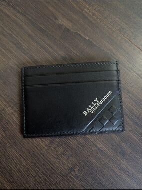 BALLY Vita-Parcours Black Leather Made In Italy Checkered Cardholder Wallet